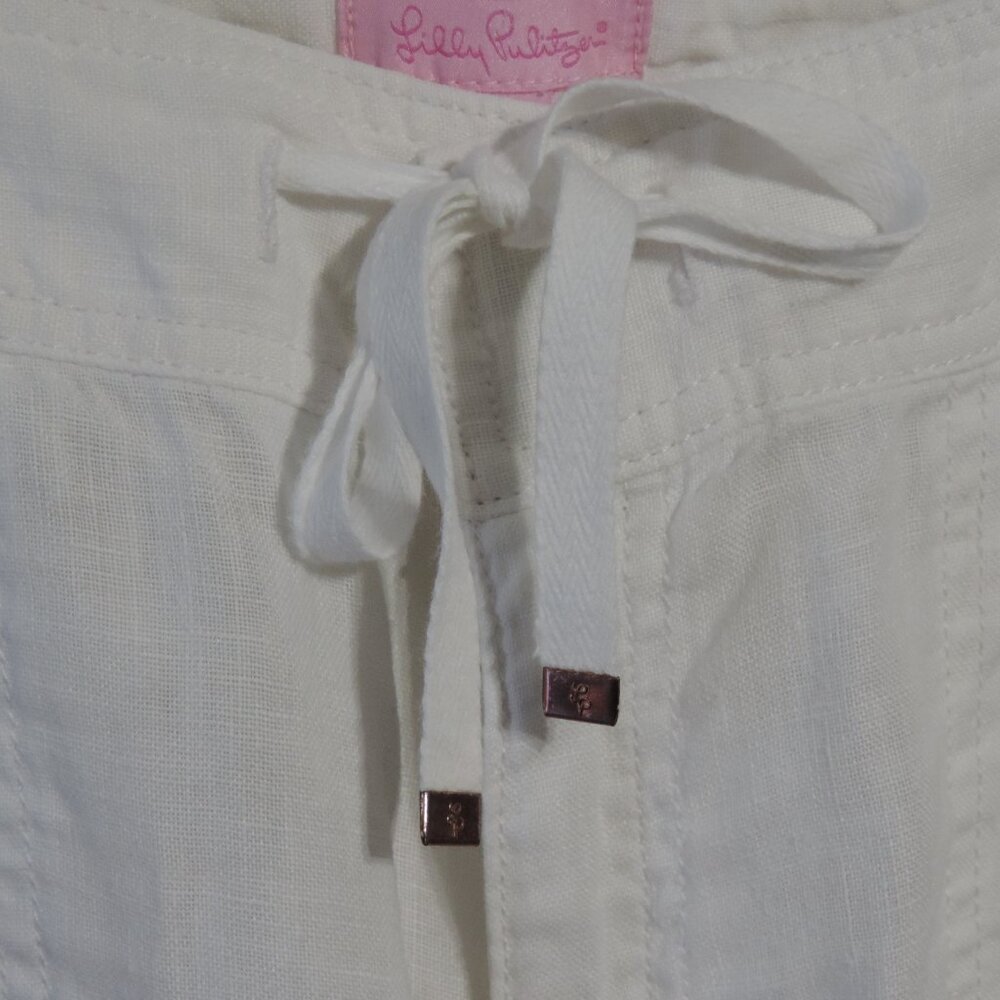 Lilly Pulitzer Beach Pants Sz 12 White Linen Wide Leg Pull On Drawstring Pockets - Picture 6 of 14